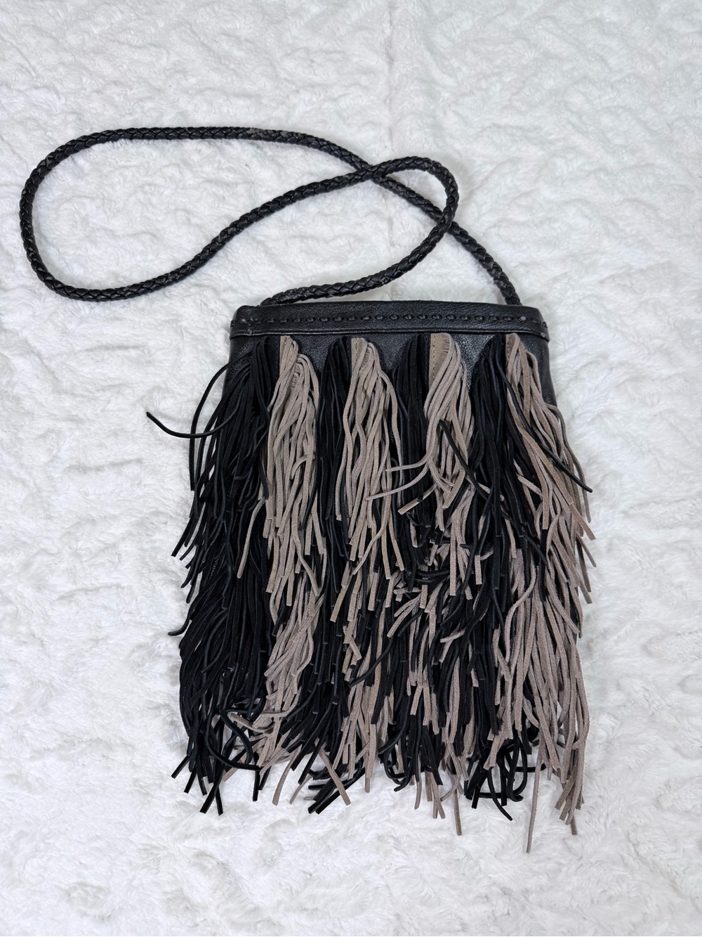 Sam Edelman Fringe Leather Crossbody Bag - Black & Taupe